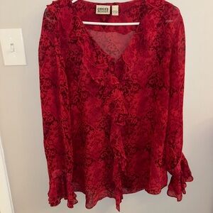 Chico's Vibrant Silk Red Patterned Blouse